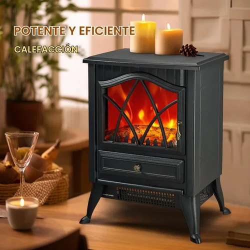 Vista 6 de Calentador eléctrico independiente para estufa de chimenea, 1500 W con efecto de llama LED 3D realista, brillo y termostato ajustables, 2 ajustes