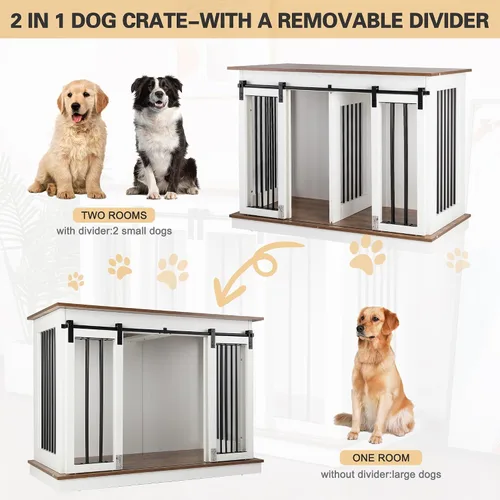 Vista 3 de Mueble de jaula para perros con divisor, mesa auxiliar de madera para perreras, casa de perro de raza grande para interiores para un perro grande