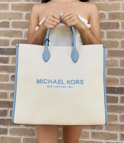 Vista 2 de Michael Kors Mirella - Bolso bandolera grande de jacquard con logotipo NS Chambray Blue Azul Patchwork