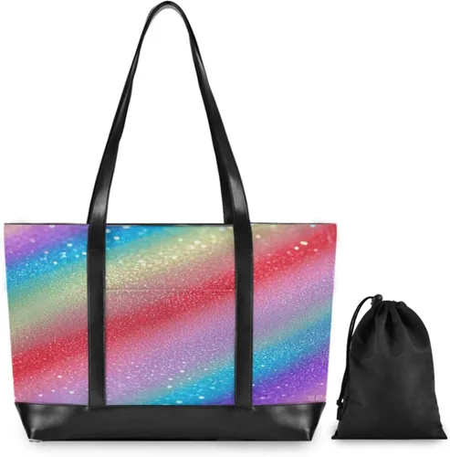 Vista 2 de Rainbow Gradient Glitter maletines profesionales con cremallera para universidad con pañal maletín ejecutivo para mujer