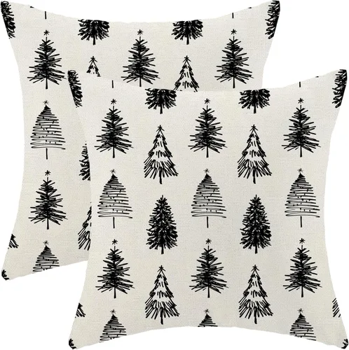 Vista 16 de Juego de 2 fundas de almohada de Halloween de 16 x 16 pulgadas, fundas de almohada de murciélagos negros y crema, fundas de cojín decorativas