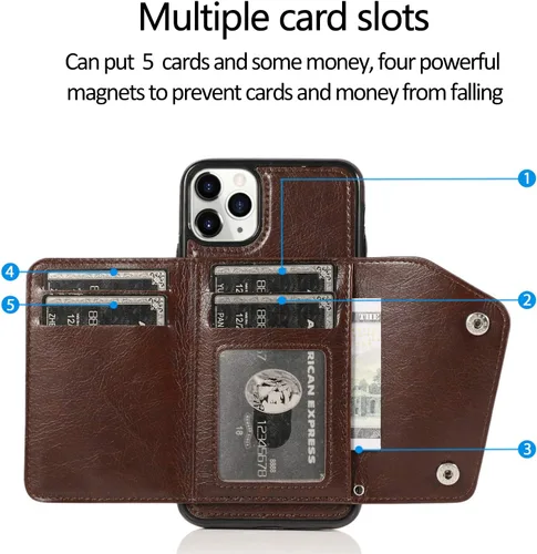 Vista 3 de LUVI Funda con tarjetero para iPhone 11 Pro con correa para el cuello, cadena cruzada, correa de muñeca, funda protectora con ranura para tarjeta