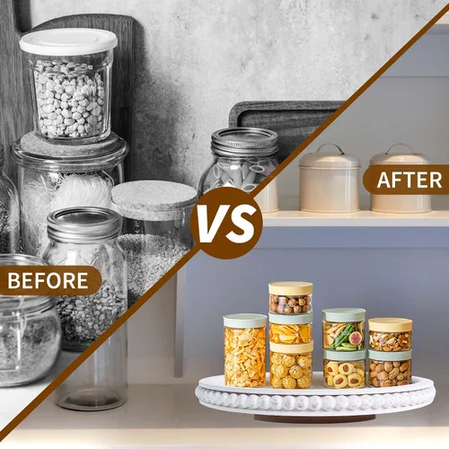 Vista 6 de HPC Decor - Organizador de madera Lazy Susan con cuentas de 12 pulgadas para decoración de mesa de granja, tocadiscos redondos para armario de mesa