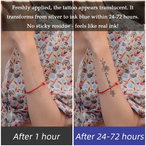 Vista 9 de Tatuaje temporal semipermanente para adultos, 2 hojas de palabras de flores, citas Let It Be pequeño, pequeño cuello de mano, calcomanías falsas