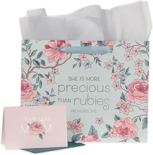 Vista 17 de Christian Art Gifts Bolsa de regalo grande de las Escrituras de Paisaje con tarjeta de felicitación y juego de papel de seda para niños: cada