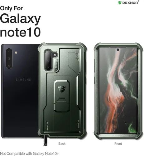 Vista 2 de Dexnor Funda para Samsung Galaxy Note 10, [Protector de pantalla y soporte integrados] Protección de grado militar pesado a prueba de golpes