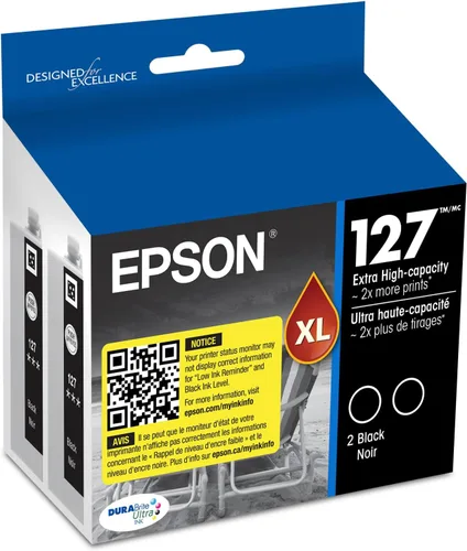 Vista 8 de Epson 127 DURABrite Ultra Ink Black Paquete de cartuchos dobles para NX-530, NX-625, WF-3520, WF-3530, WF-3540, WF-545, WF-60, WF-630, WF-633