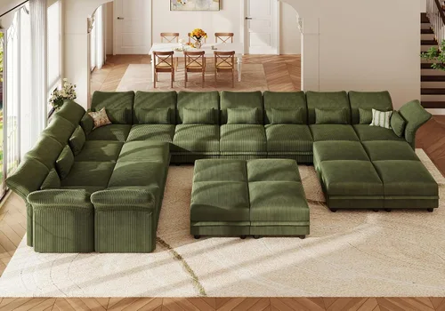 Vista 10 de LLappuil Sofá modular de 14 plazas con almacenamiento, sofás modulares grandes en forma de U para sala de estar con respaldos de brazos ajustables