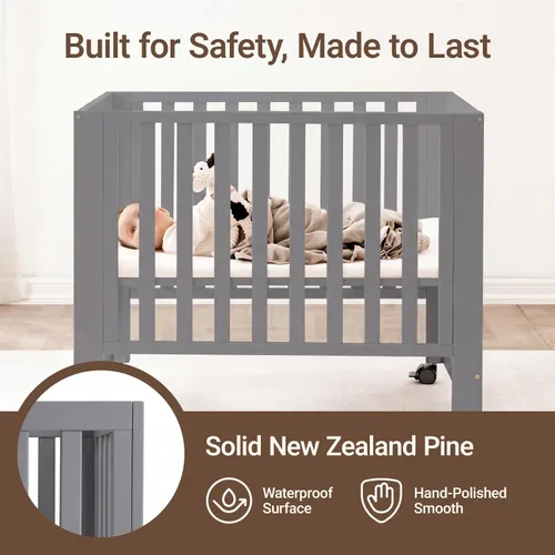 Vista 4 de MAMAZING EvoNest - Mini cuna convertible para bebé con ruedas, certificado GREENGUARD Gold, 4 alturas de colchón ajustables, 100% madera de pino