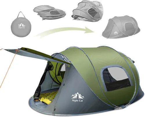 Vista 7 de Night Cat Pop-up Camping Tent: 2 Person Tent Waterproof Instant Easy Setup Family Tent