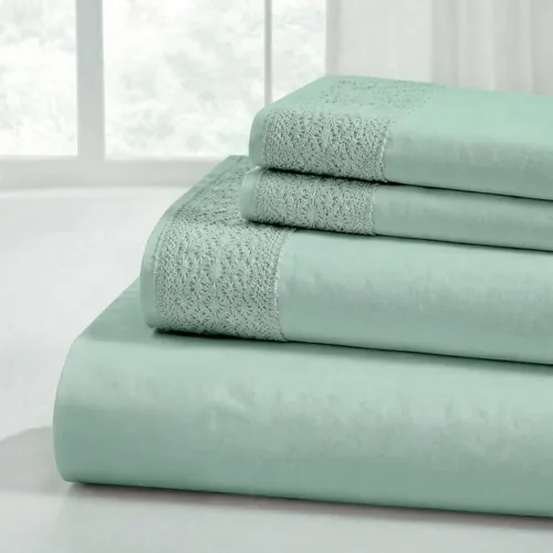 Vista 22 de Modern Threads - Sábanas de encaje de crochet de microfibra suave, sábanas de microfibra de lujo, incluye sábana encimera, sábana bajera con Beige