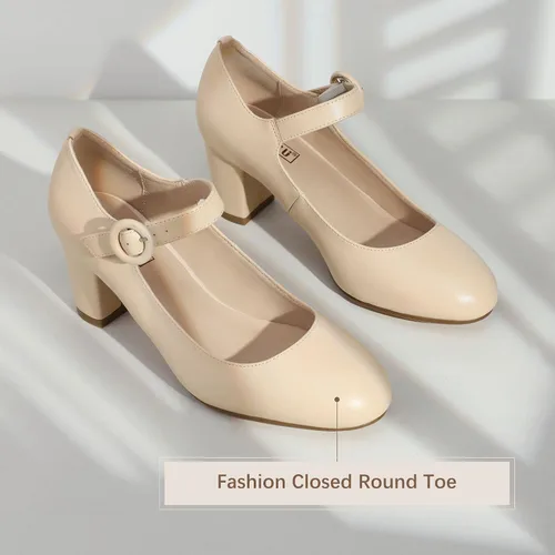 Vista 6 de IDIFU - Vestido de caramelo para mujer, zapatos Mary Jane, tacones de bloque bajo, punta redonda cerrada, oficina, trabajo, iglesia, boda, zapatos