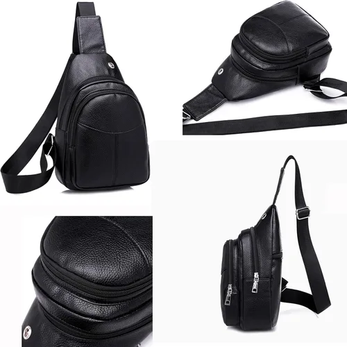 Vista 6 de Bolso cruzado pequeño, riñonera para mujeres y hombres, bolso bandolera de cuero para regalos, rojo (Style3-red), S