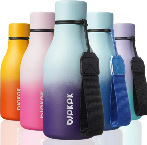 Vista 50 de BJPKPK Botellas de agua aisladas, botella de agua de metal de acero inoxidable de 12 onzas con correa, sin BPA a prueba de fugas, jarras, tazas