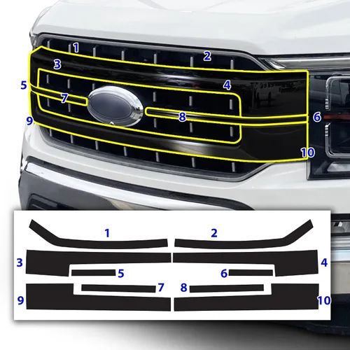 Vista 7 de BOGAR TECH DESIGNS Superposición de eliminación de cromo frontal exterior compatible con Ford F-150 2021-2023, negro brillante