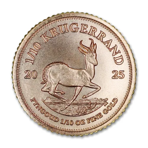 Vista 2 de Moneda Krugerrand de Oro Sudafricano de 1/10 oz 2025 Brillante Sin Circular con Certificado de Autenticidad 1/10 Rand BU Brilliant Uncirculated