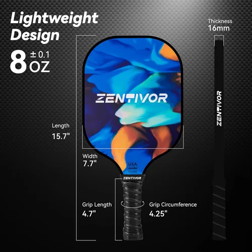 Vista 7 de Paletas de pickleball ligeras de carbono – Palas de pickleball USAPA para mujeres, hombres, principiantes e intermedios Superficie arenosa, diseño