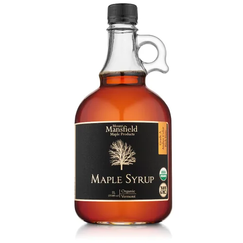 Vista 4 de Mansfield - Jarabe de arce puro orgánico certificado de arce Vermont grado A ámbar rico, botella de vidrio de 8.5 fl oz