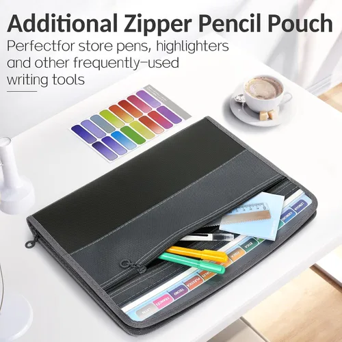 Vista 4 de Sooez - Organizador de archivos de acordeón con cierre de seguridad, carpeta expandible de 8 bolsillos con funda frontal para lápices, organizador