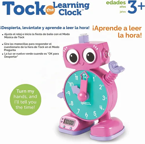 Vista 6 de Learning Resources Tock The Learning Clock Pink - Reloj digital para el aula, aprender la hora, temporizador para niños, elementos esenciales