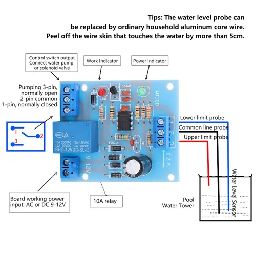 Vista 4 de Controlador de nivel de agua de 12 V CC Módulo de interruptor automático de sensor de nivel de líquido para sistema de drenaje de llenado de control