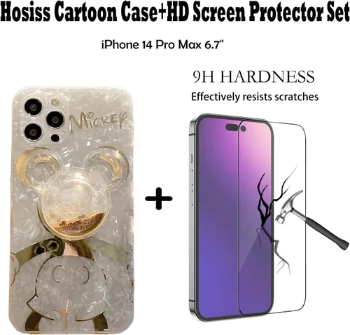 Vista 2 de Funda de dibujos animados para iPhone XR 6.1'' con protector de pantalla HD, Mickey Mouse con soporte para teléfono celular de arena movediza