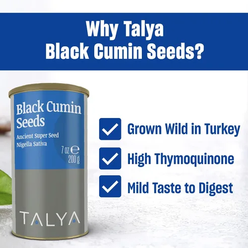 Vista 4 de TALYA Semillas de comino negro, 7 oz (200 g) – Semilla antigua de alta calidad, Nigella Sativa, apoyo inmunológico, alta timoquinona, sin gluten