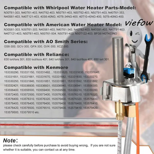 Vista 2 de 100112330 9007876 9007877 Conjunto piloto del calentador de agua Reemplazar el ensamblaje de termopila de gas Nat, compatible con piezas