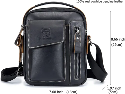 Vista 5 de BULLCAPTAIN Bolso de hombro de cuero genuino para hombre, bolso de mensajero casual diario