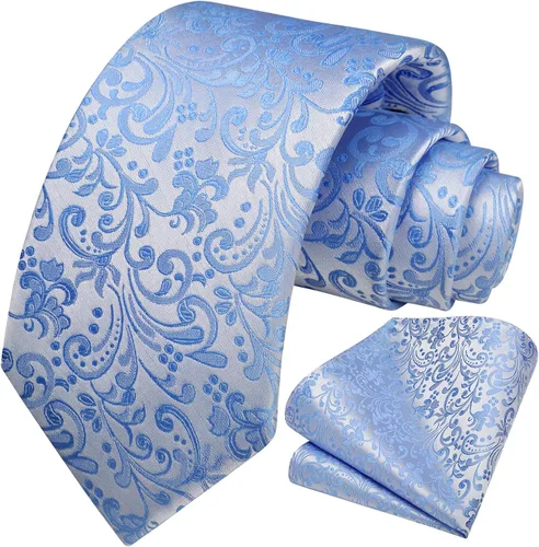 Vista 260 de Corbatas florales tejidas clásicas para hombre, corbata cuadrada de bolsillo, corbatas formales para hombres, boda con pañuelo
