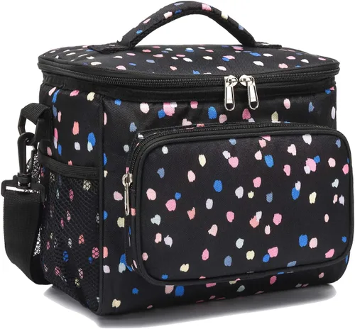 Vista 28 de FlowFly - Lonchera reutilizable con aislante para adultos, grande, para mujeres y hombres, con correa ajustable para el hombro, bolsillo frontal