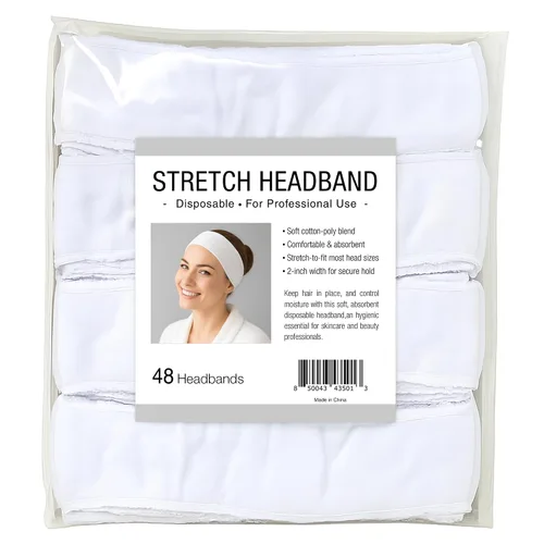 Vista 6 de APPEARUS Diademas desechables sin cierre de tela de algodón elástico para spa facial (48 unidades) Cotton poly blend stretch fabric with