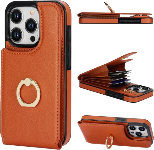 Vista 16 de Folosu Funda compatible con iPhone 15 Pro con soporte para tarjetas, rotación de 360°, soporte de anillo de dedo con función atril, bloqueo RFID