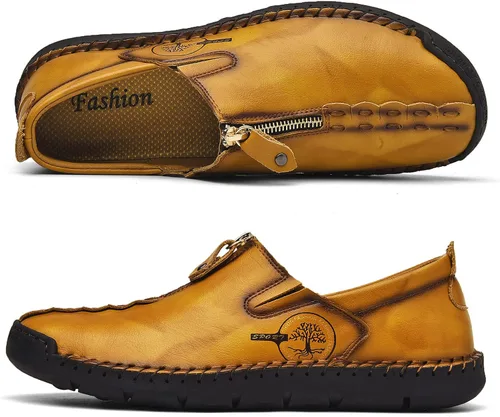 Vista 2 de Shaire Zapatos casuales de cuero sin cordones para hombre, zapatos cómodos y transpirables para caminar para hombres