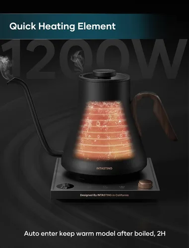 Vista 5 de INTASTING Hervidor Eléctrico, Hervidor Eléctrico de Cuello de Cisne, Control de Temperatura Preciso ±1℉, Interior de Acero Inoxidable, Calentamiento