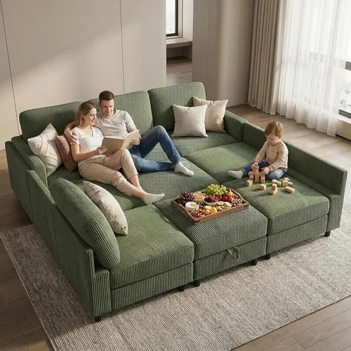 Vista 32 de KKL Sofá cama modular modular con otomana de almacenamiento, sofá cama convertible en forma de L/U para sala de estar, diseño reversible moderno