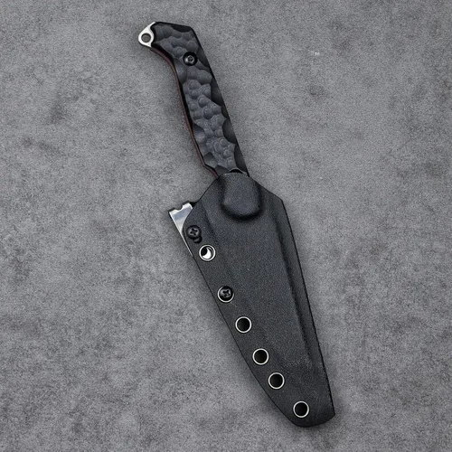 Vista 7 de LR-869 EDC - Cuchillas tácticas fijas de combate, espiga completa 14C28N de acero Reverse Serrations G10/mango de lino, funda Kydex para camping