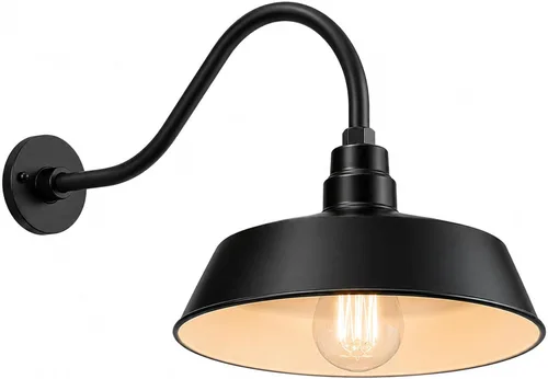 Vista 26 de 17 pulgadas. RLM Warehouse - Pantalla con brazo de cuello de cisne y bombilla Led A19 5000K de 9W Negro satinado