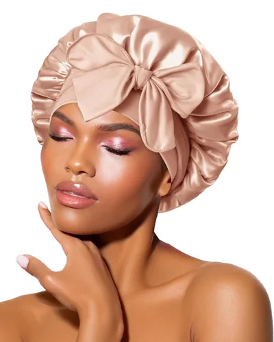 Vista 18 de BONNET QUEEN - Gorro de seda para dormir de BONNET QUEEN, gorro de satén para dormir con banda de amarre ajustable, para cabello rizado, de una sola