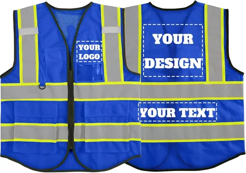 Vista 20 de Chaleco de seguridad reflectante de malla con logotipo personalizado con cremallera Chaleco de alta visibilidad para construcción al aire libre Ropa