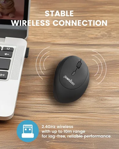 Vista 3 de Perixx PERIMICE-719RX - Ratón ergonómico recargable inalámbrico de 2.4 G, función de carga dual con cable e inalámbrica, cargador inalámbrico