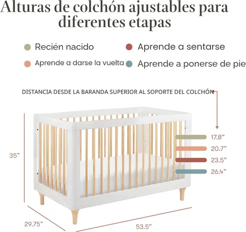 Vista 5 de Babyletto Lolly Cuna convertible 3 en 1 con kit de conversión de cama para niños pequeños en blanco y natural, certificado Greenguard Gold