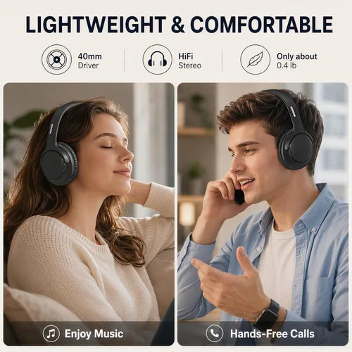 Vista 7 de MIDOLA - Auriculares Bluetooth sobre la oreja, auriculares inalámbricos de 68 horas de reproducción con micrófono, 6 modos de ecualización, graves