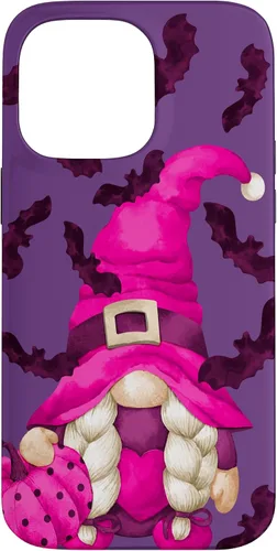 Vista 21 de Halloween Pink Pumpkin and Bat Decor with Cute Witch Gnome Case for iPhone 17
