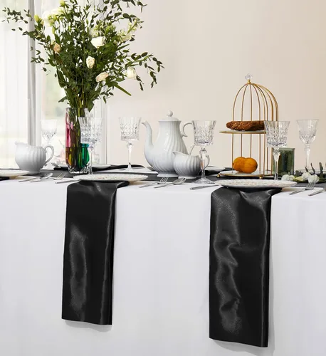 Vista 5 de Horbaunal Paquete de 30 servilletas de satén negro de 20 x 20 pulgadas, servilletas cuadradas suaves de tela sedosa, decoración de mesa para bodas