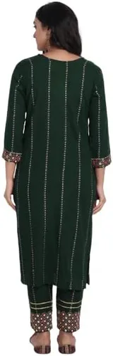 Vista 3 de Trend Matters Conjunto de pantalón Kurta de rayón morado para mujer india