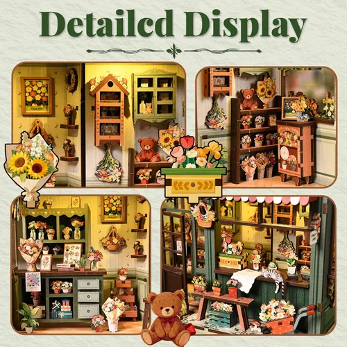 Vista 5 de Kit de casa en miniatura para adultos y adolescentes, decoración de casa pequeña con interruptor táctil, rompecabezas de madera 3D, regalo