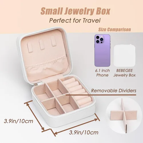 Vista 4 de BeBeGee Joyero de viaje, mini organizador de viaje portátil, pequeñas cajas de joyería para mujeres, regalos de dama de honor y accesorios