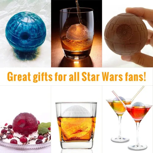 Vista 2 de Star Wars - Molde para cubitos de hielo de estrella de la muerte, molde redondo para cubitos de hielo para whisky, bourbon, cócteles