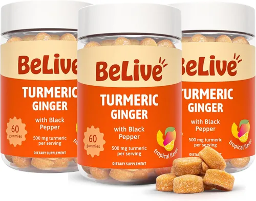 Vista 9 de BeLive Curcumina de cúrcuma con pimienta negra y jengibre, 60 gomitas I suplemento de cúrcuma y jengibre para apoyo inmunológico, piel saludable
